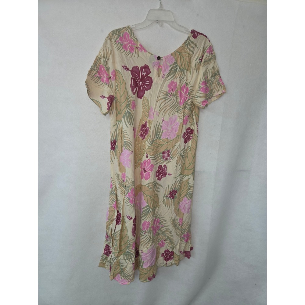 Hibiscus Collection Hawaii Shift Dress Womens XXL Yellow Pink Tropical Rayon - Picture 2 of 7
